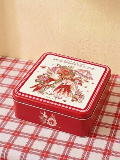 Joivida Square Tinplate Dry Box, Cute Cartoon Animal Birthday Gift Box Iron Box With Hand Gift Box, Bonnie Rabbit Food Packaging Box, Cute Birthday Gift Packaging Box , Suitable For Birthday Parties, Weddings, Graduation Ceremonies, Holiday Gift Packaging.