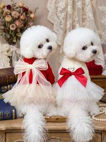 PETSIN 1pc Pet Princess Style Dress, Cat And Dog Clothing, Bow Decoration For Small Dog Clothing - Multicolor - View 1