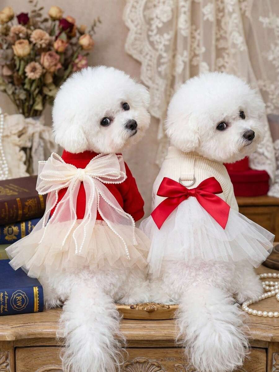 PETSIN 1pc Pet Princess Style Dress, Cat And Dog Clothing, Bow Decoration For Small Dog Clothing - Multicolor - View 1