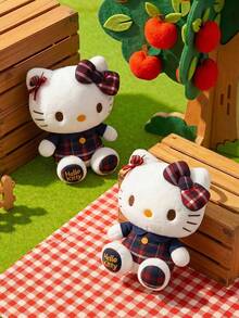 HELLO KITTY AND FRIENDS | POKOJA LAND 1件紅藍格紋裙配蝴蝶結絨毛玩具，可愛獨特表情，聚酯纖維填充動物，適合女孩、朋友、小孩作為生日、感恩節、復活節、派對禮物，也是可愛的沙發床裝飾 - 彩色 - 查看 2