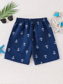 (Random 3 Pcs Send 1 Pcs ) Teen Boy Casual Minimalist Anchor Pattern Loose Swim Shorts, Suitable For Summer Vacation, Beach, Seaside, Swimming Pool - Navy Blue - View 3