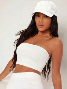 SHEIN BASICS 女款休閒百搭純色抹胸上衣 - 彩色 - 查看 3