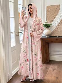 Al Najma Pink Floral Print Elegant Daily Commute Women's Abaya - Pink - View 6