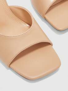 CUCCOO BIZCHIC Women's Square Toe Simple Fashion Bag Medium High Heel One Piece Sandals Slippers - Apricot PU - View 8