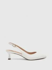 CUCCOO BIZCHIC Women's Black Pointed Toe Kitten Heel Sexy Fashion Backstrap High Heel Pumps, Versatile For Daily Commute, Casual, Work For Christmas - White - View 2