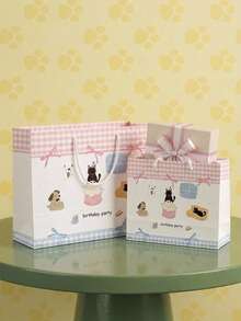 Joivida Cute Cartoon Animal Portable Gift Paper Tote Bags, Lovely Rabbit Bear Cat Print Handheld Packaging Bag With Colorful Confetti Dot, Enjoy Life Letter Print Storage Bag For Birthday Party Favors, Wedding, Graduation, Holiday Gift Wrap - View 2