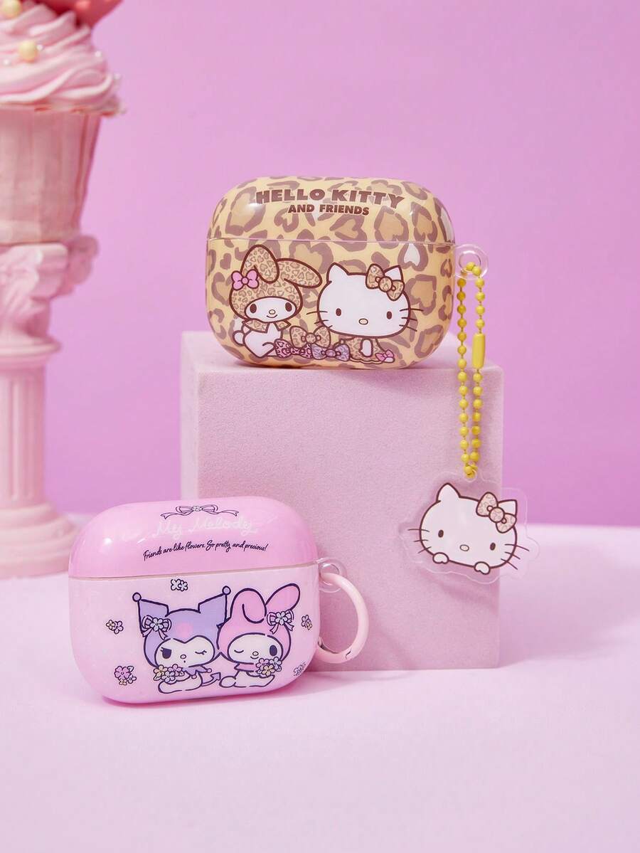 HELLO KITTY AND FRIENDS | Joivida 1個豹紋耳機保護殼適用於Pro,可愛壓克力吊飾,防震硬殼,防刮且時尚,適合日常通勤、旅行或作為時尚禮物 - 黃色 - 查看 1