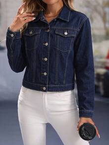 EMERY ROSE Women's Casual Denim Jacket, Autumn - Blue - View 3