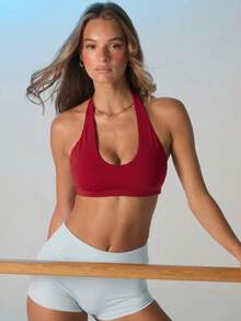 Aralina Leisurewear Active Women'sHalter Neck Gym Workout Cropped Top - Red - View 5