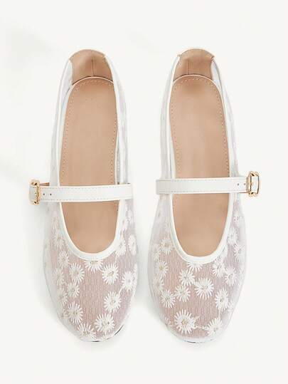 CUCCOO CHICEST Fashion Mesh Mary Jane Single Shoes, Round Head With Women's Shoes, Comfortable And Breathable, Shallow Mouth Ballet Shoes, Simple Daily