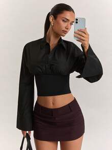 SHEIN BAE Casual Dark Brown Fashion Skirt, Suitable For Commuting, Daily Wear, Slim Fit Vintage Skirt - Brown - View 4