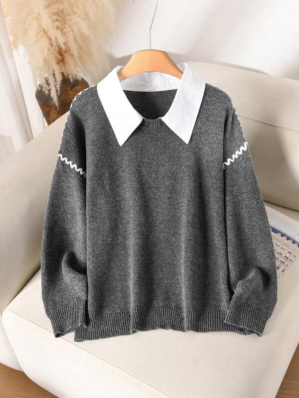 CosyJoli Plus Size Autumn/Winter Casual Colorblock Collar Sweater