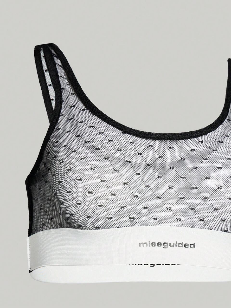 MISSGUIDED Mesh Bralette And Thong Set With Logo Band