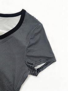 IslaSuriya Women's Striped Lace Patchwork Ruffle Short Sleeve T-Shirt - Multicolor - View 7