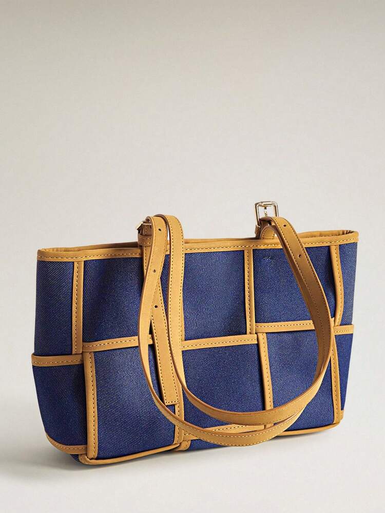 Wovira Women's Fashion Shoulder Bag, Retro Blue Contrasting Color Woven Tote Bag, Suitable For Daily, Commuting, Shopping, Gift Giving - Vintage Blue - View 5
