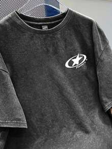 Manfinity Hypemode Men Black Snowflake Minimalist Icon Print Short Sleeve T-Shirt, Suitable For Daily Casual, Street Style, Friends Gathering - Black - View 2