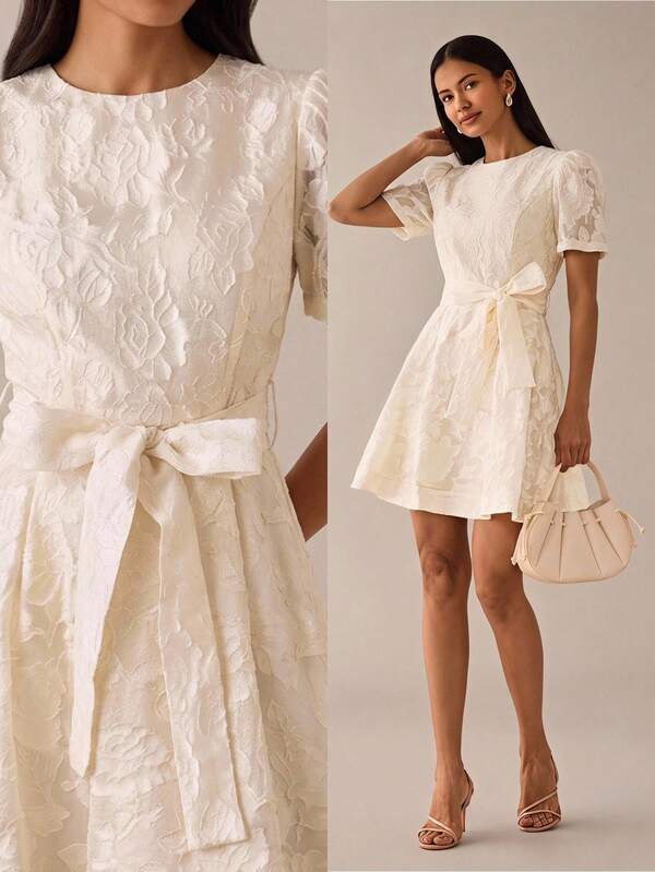 Lilora Vestido corto elegante de mujer con jacquard, vestido versátil de moda de alta gama, adecuado para ir al trabajo, uso diario casual, salidas, reuniones, citas, fiestas, ocio, excursiones, vacaciones, viajes de verano, viajes de vacaciones
