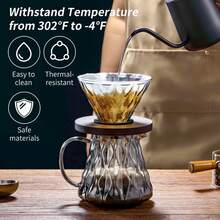 1PC/Pour Over Coffee Dripper Set With Glass Server & Wooden Base, Heat Resistant Borosilicate Glass Filter For Manual Brewing, Elegant Swirl Design, Perfect For Home Barista Or Gift. - Coffee Filter - View 2