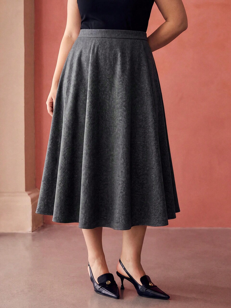 MOTF PLUS SIZE WOMEN'S WOOL FAN-SHAPED AUTUMN/WINTER COMMUTE SKIRT