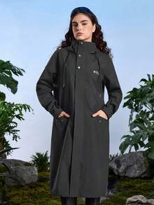 In My Nature Chaqueta impermeable con capucha con cordón y estampado de letras minimalista para mujer para exteriores - Negro - Ver 2