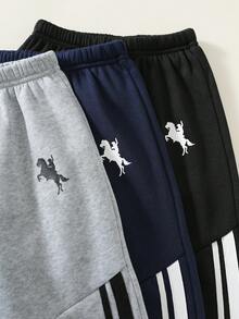 3件組小男孩對比色織帶彈性腰長褲，百搭舒適返校服裝，秋冬款 - 彩色 - 查看 5
