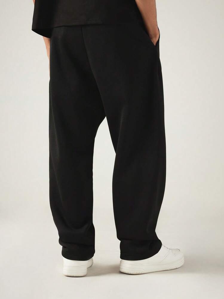 SUMWON Varsity Number Graphic Sweatpants With Drawstring Waist Wide Leg Relaxed Fit Street Style Casual Trousers - Black - View 2