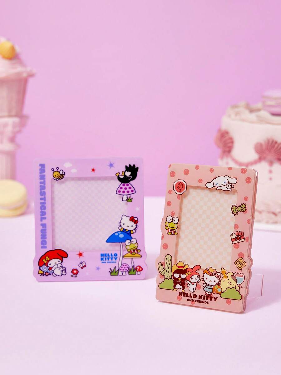 HELLO KITTY AND FRIENDS | Joivida 1pc Cartoon Pattern Acrylic Magnetic Photo Frame Display Stand, Fits Mini 3-Inch Photos, Upright Design. Available In Two Cute Border Colors: Purple And Pink. Minimalist And Creative. Great For Party, Birthday, Holiday Gifts, Or Home And Desk D Ration. Magnets Not Included - one-size - View 1