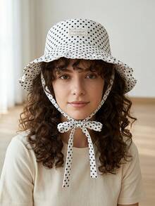 Cirelle 1pc Vintage Polka Dot Sun Bucket Hat For Women, Wide Brim Ruffle Summer Bucket Hat With Neck Ties, Packable Aesthetic Beach Sun Protection Cap - Multicolor - View 8