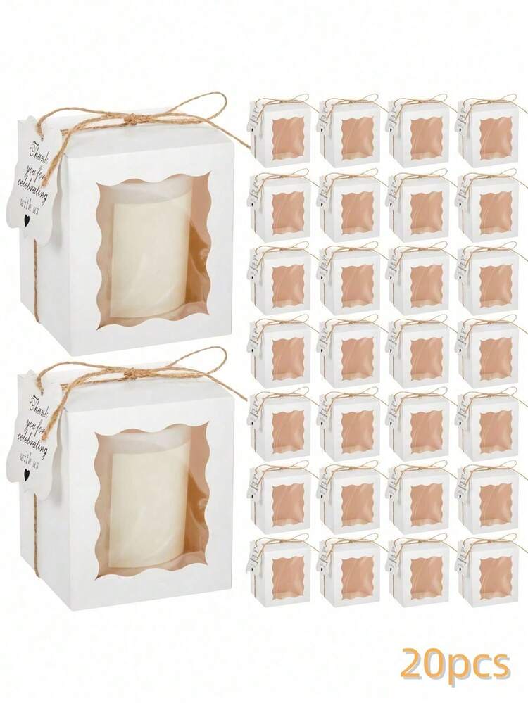 20PCS Clear Window Kraft Paper Sturdy Transparent Reusable Gift Boxes With Jute Tags Twine For Christmas Wedding Birthday Party Favors Jewelry Showcase Packaging Supplies - multicolor - View 12