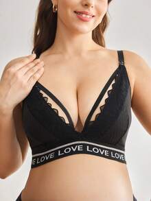 Moonlight&Mama Letter Webbing Black Plus Size Maternity Nursing Bra Comfortable 1pc Summer Sexy - Black - View 4