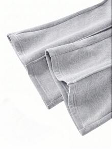 SHEIN Kids Tween Girl Casual Heart Print Knit Solid Color Loose Drop Shoulder Long Sleeve Sweatshirt & Pleated Wide Leg Sweatpants Set - Grey - View 10