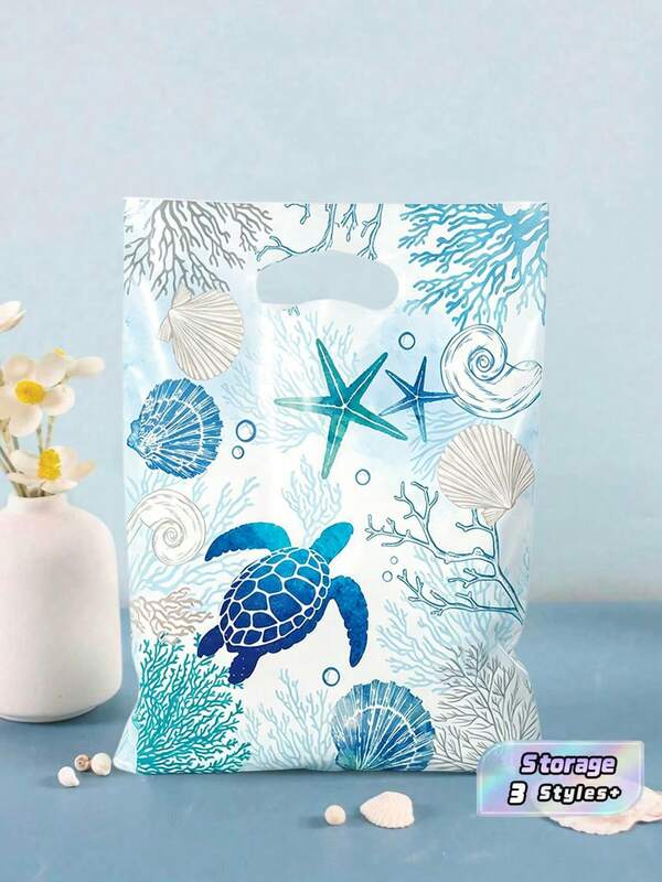 10/20/50PCS Ocean Coral Theme Party Plastic Gift Bags Sea Animal Favor Tote For Kids Birthday Baby Shower Summer Pool Party Candy Treat Wrapping Supplies