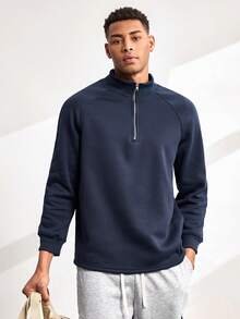 Driftmere Men's Half-Zipper Stand Collar Raglan Long Sleeve Quarter Zip Sweatshirt - Royal Blue - View 5