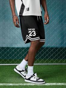 EVRINFINITE Men's Summer Casual Fashion Sports Basketball Shorts, Drawstring Elastic Mesh Quick-Dry Knee-Length Shorts - Black - View 8