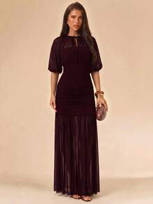 SHEIN BAE Women's Elegant Party Mesh Dress - Maroon - View 3