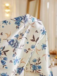 MuseNap CURVE Floral Faux Silk Open Front Lapel Short Sleeve Long Pants Plus Size Pajama Set Night Lounge Light Purple Summer Elegant - Multicolor - View 7