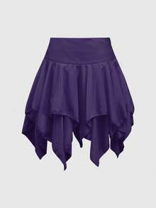 ROMWE Goth Spring/Summer Carnival Party Casual Punk Style Vacation Wedding Innocent Cute Asymmetric Hem Eyelet Lace-Up Bow Decor Women Skirt - Purple - View 2