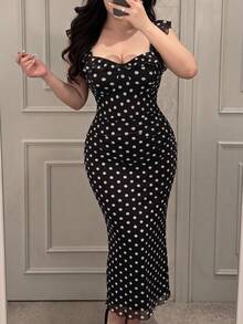 SHEIN MOD 大尺碼女款波點百褶休閒派對洋裝 - 彩色 - 查看 9
