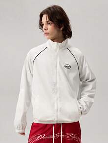 Vaulklash Men's Casual Street Wear Graphic Streetwear Letter Print Reflective Contrast Stripe Long Sleeve Jacket Beach Graduation College School White Autumn - White - View 5