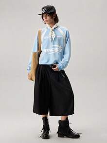 Vaulklash Men's Letter Print Round Neck Raglan Long Sleeve Pullover Light Blue Sweatshirt Streetwear 90s Style Casual Graphic , Fall - Baby Blue - View 2