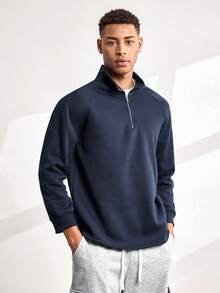 Driftmere Men's Half-Zipper Stand Collar Raglan Long Sleeve Quarter Zip Sweatshirt - Royal Blue - View 4
