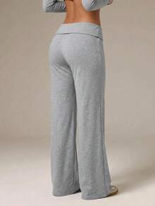 SHEIN PETITE Black High Waist Wide Leg Loose Casual Pants - Grey - View 2