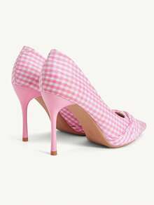 CUCCOO CHICEST 女款時尚優雅粉色格紋緞面尖頭高跟鞋 - 格子粉 - 查看 6