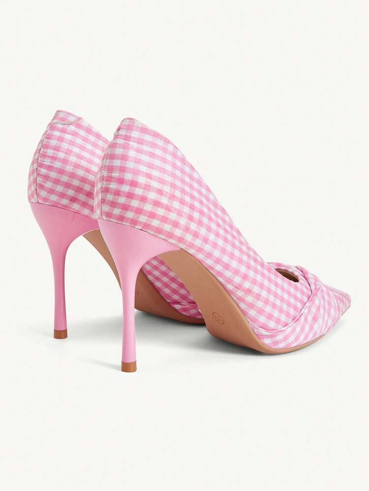 CUCCOO CHICEST Women's Fashion Elegant Pink Plaid Satin Pointed High Heels Fall Shoes - Lattice powder - View 6