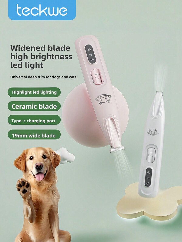 Teckwe 1pc USB Rechargeable Pet Hair Trimmer Low Noise Waterproof Electric Shaver Paw Fur Remover For Trimming Paws Ears Eyes Private Areas Quiet Daily Grooming Tool For Cats And Small Medium Dogs 500mAh