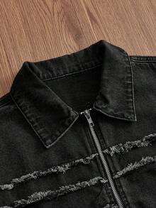 SWAVVY 男士水洗品牌補丁刺繡拉鍊夾克 - 黑色 - 查看 3