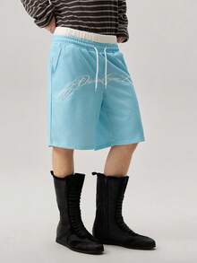 Vaulklash Celana Pendek Pria Kasual Dua Lapis dengan Motif Huruf - Baby Blue - View 6