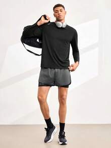 Driftmere 1 Pair Men's Summer Quick-Drying Shorts, Elastic Casual Fitness Running Lining Shorts With Letter Print Sports - Grey - View 7