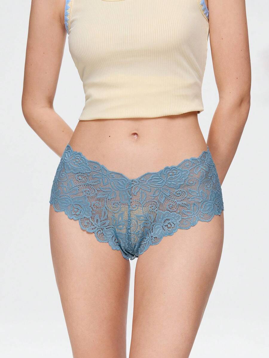Bonmuse 6件組女款性感蕾絲內褲 中腰無縫三角褲 收腹提臀彈性條紋內衣