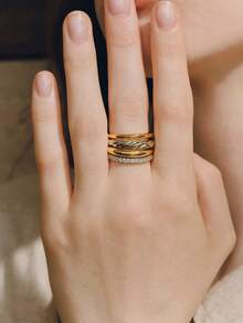 Opalesca Gold And Silver Color Matching Multi-Layer Stacked Twist Ring - Multicolor - View 7